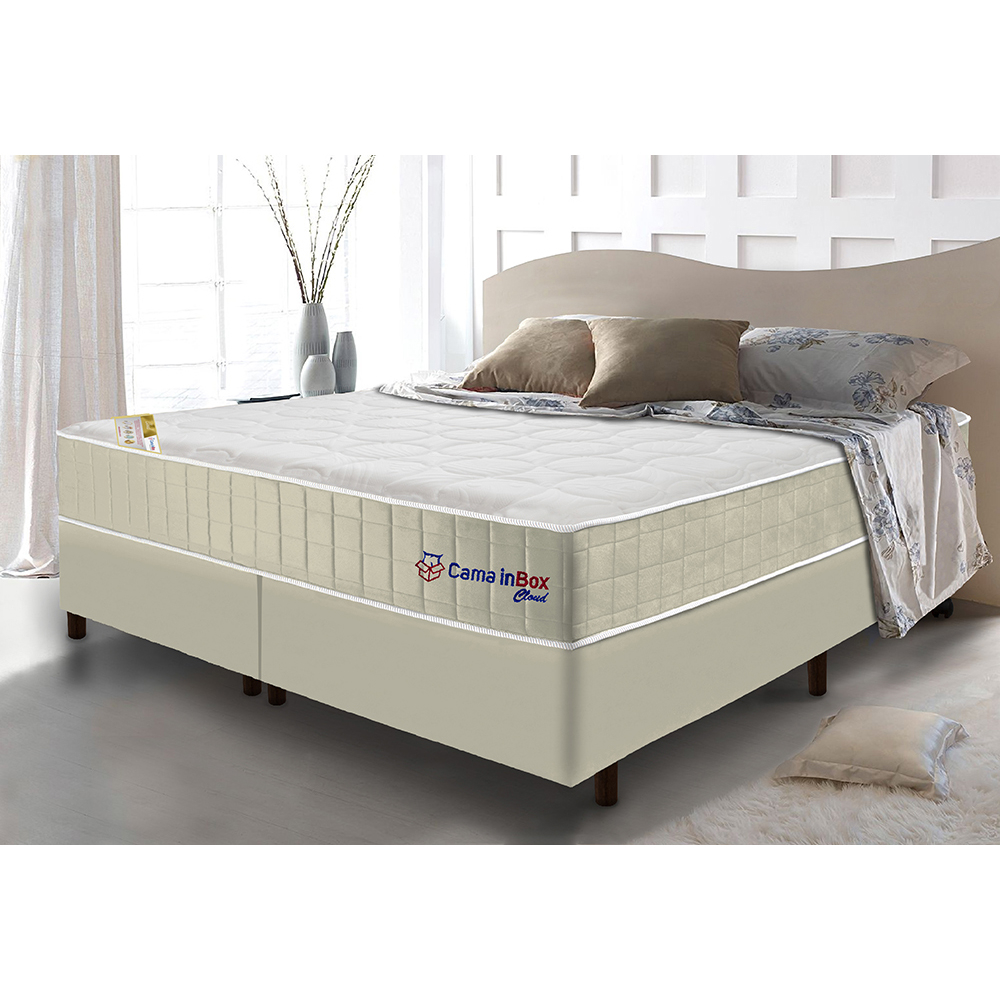 Conjunto Cama Box Queen com Molas Ensacadas Cama inBox Cloud Bege 158x198x67