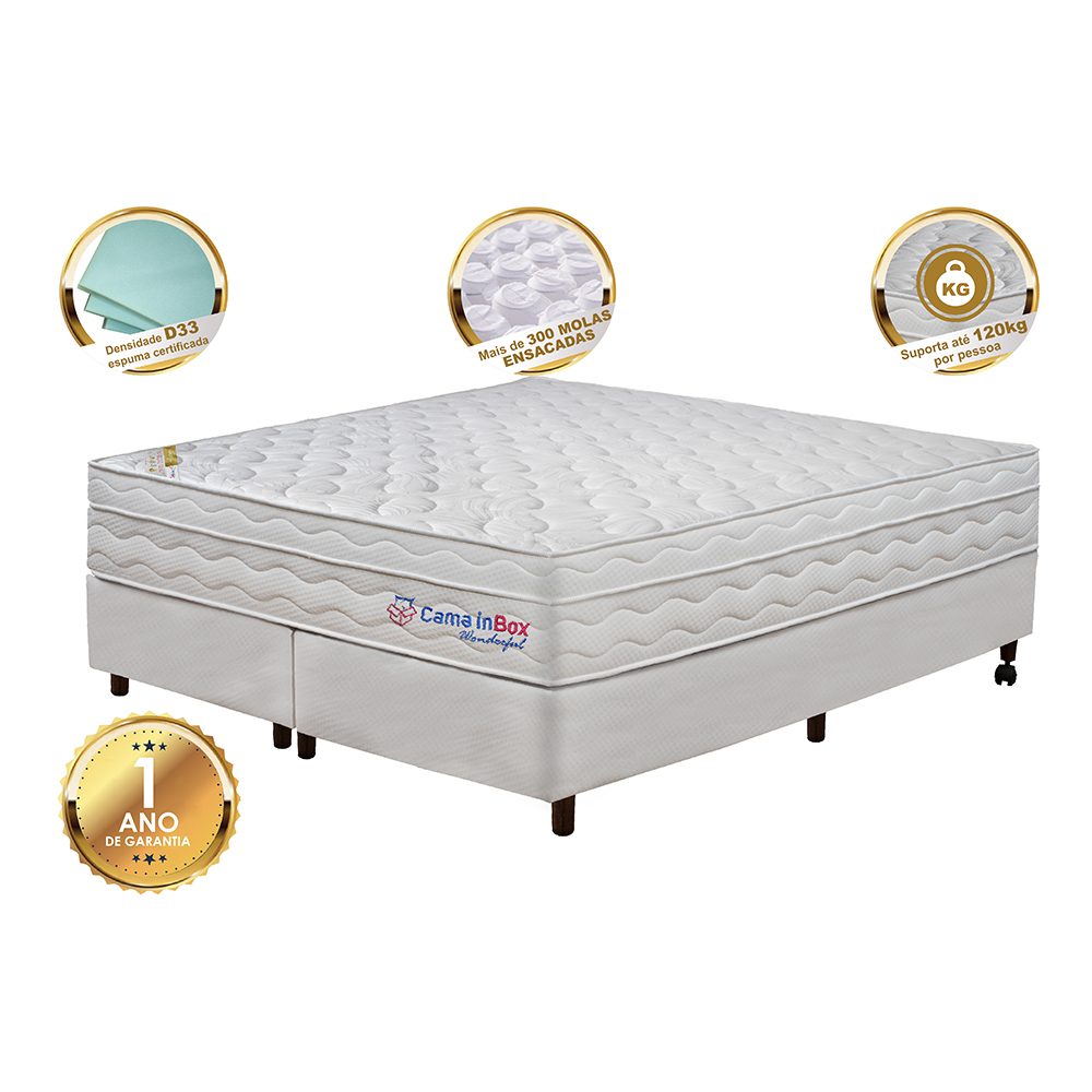 Conjunto Cama Box Queen com Molas Ensacadas Cama inBox Wonderful 158x198x71