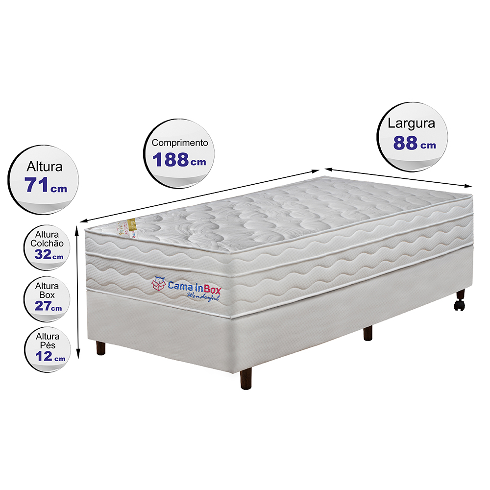 Conjunto Cama Box Solteiro com Molas Ensacadas Cama inBox Wonderful 88x188x71