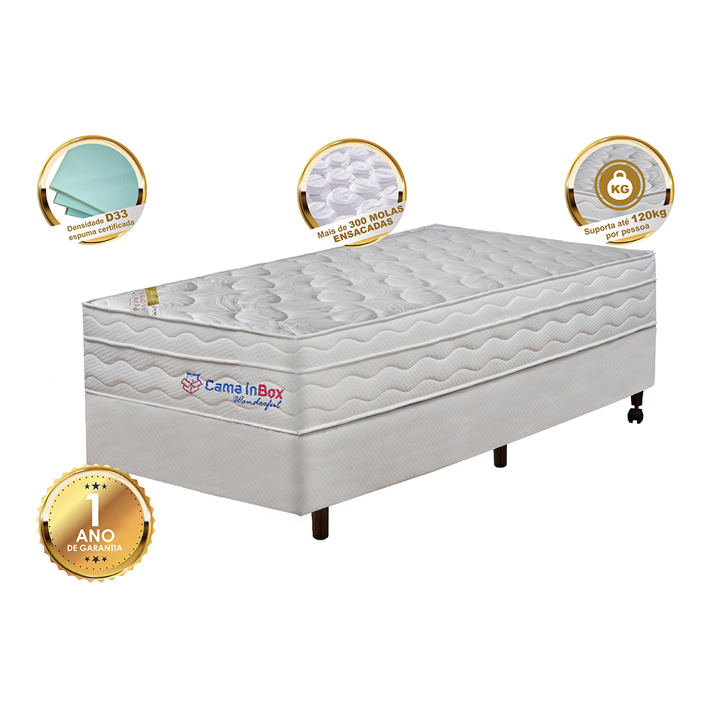Conjunto Cama Box Solteiro com Molas Ensacadas Cama inBox Wonderful 88x188x71