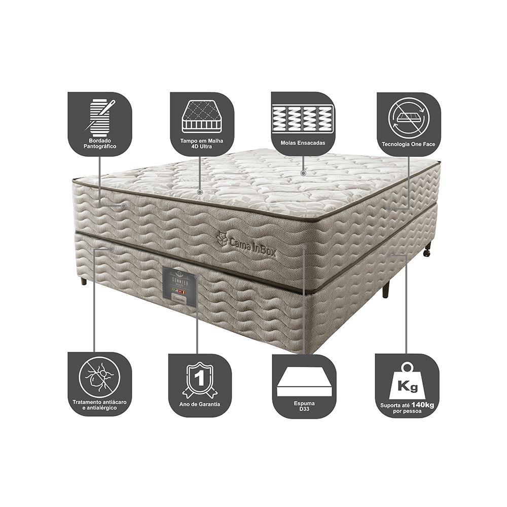 Cama Box Casal Colchão Euro + Box 138x188x71 Molas Ensacadas Cama inBox Ocean Bege