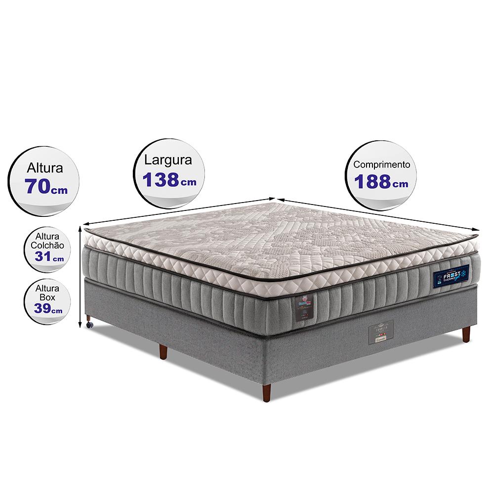 Cama Box Casal Colchão Euro Pillow + Box 138x188x70 Molas Ensacadas Cama inBox Frost ThermoGel