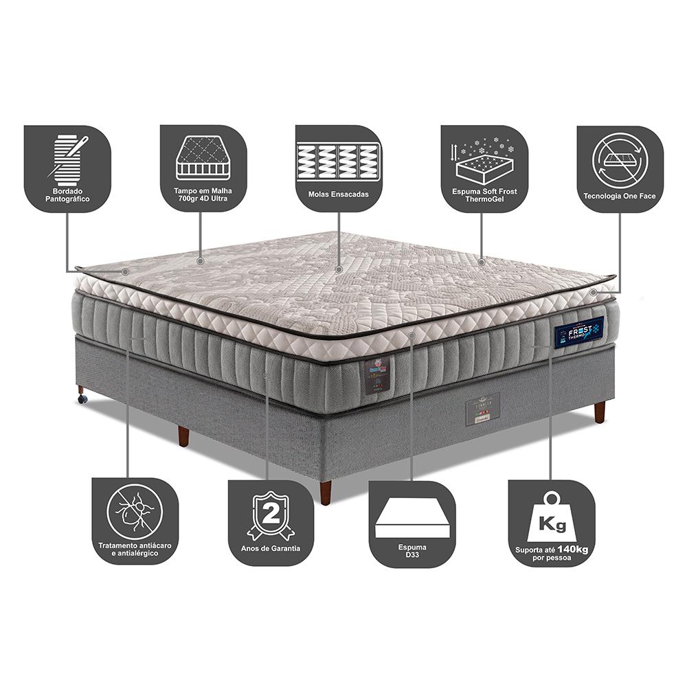 Cama Box Casal Colchão Euro Pillow + Box 138x188x70 Molas Ensacadas Cama inBox Frost ThermoGel