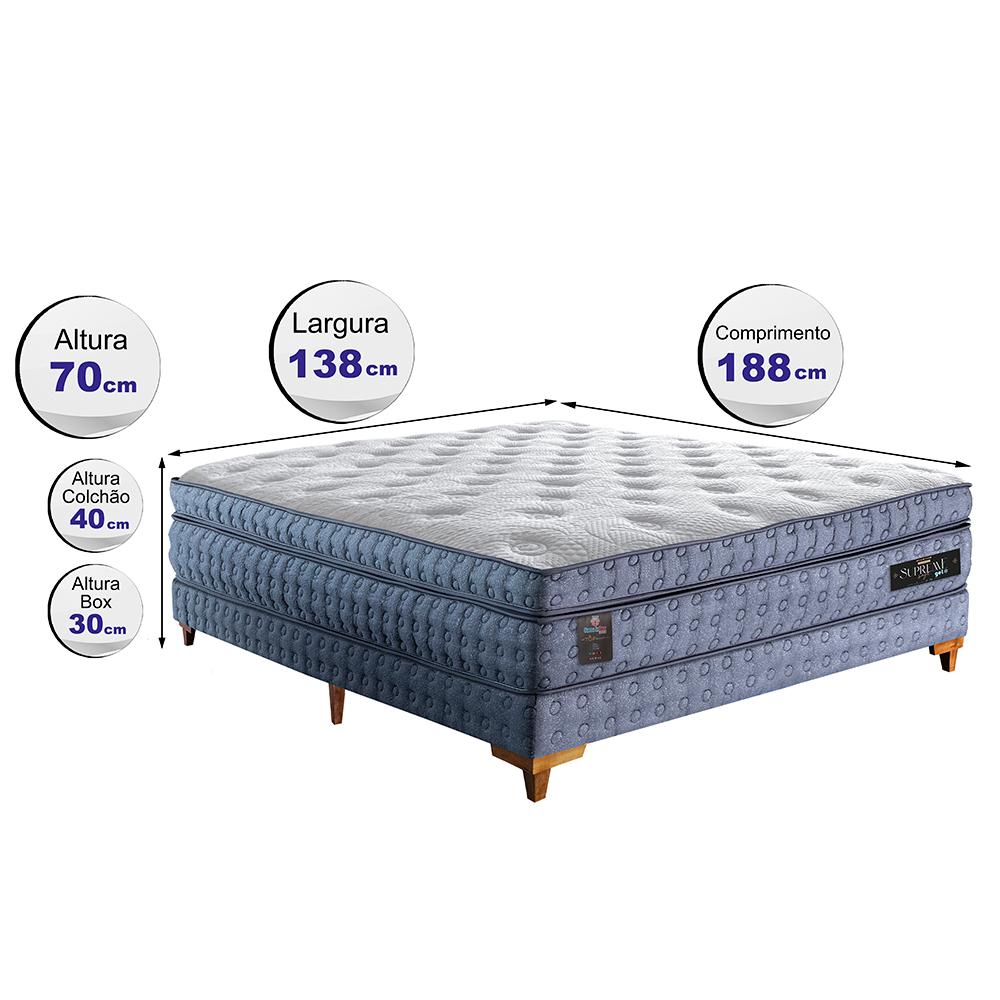 Cama Box Casal Colchão Euro Pillow + Box 138x188x70 Molas Ensacadas Cama inBox Supreme Confort Gel