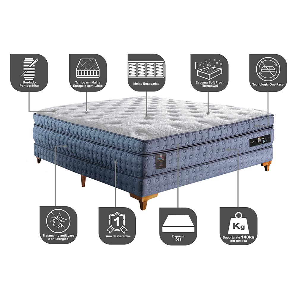 Cama Box Casal Colchão Euro Pillow + Box 138x188x70 Molas Ensacadas Cama inBox Supreme Confort Gel