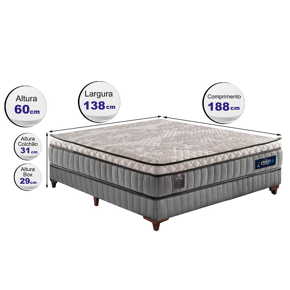 Cama Box Casal Colchão Euro Pillow +Box 138x188x60 Molas Ensacadas Cama inBox Frost ThermoGel Living
