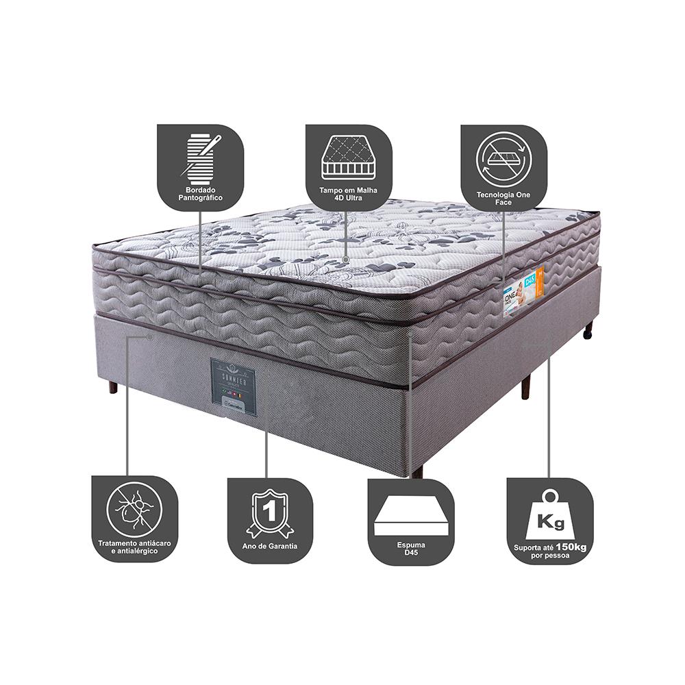 Cama Box Casal Colchão OrtoFirm + Box 138x188x67 One Face Espuma D45 Cinza