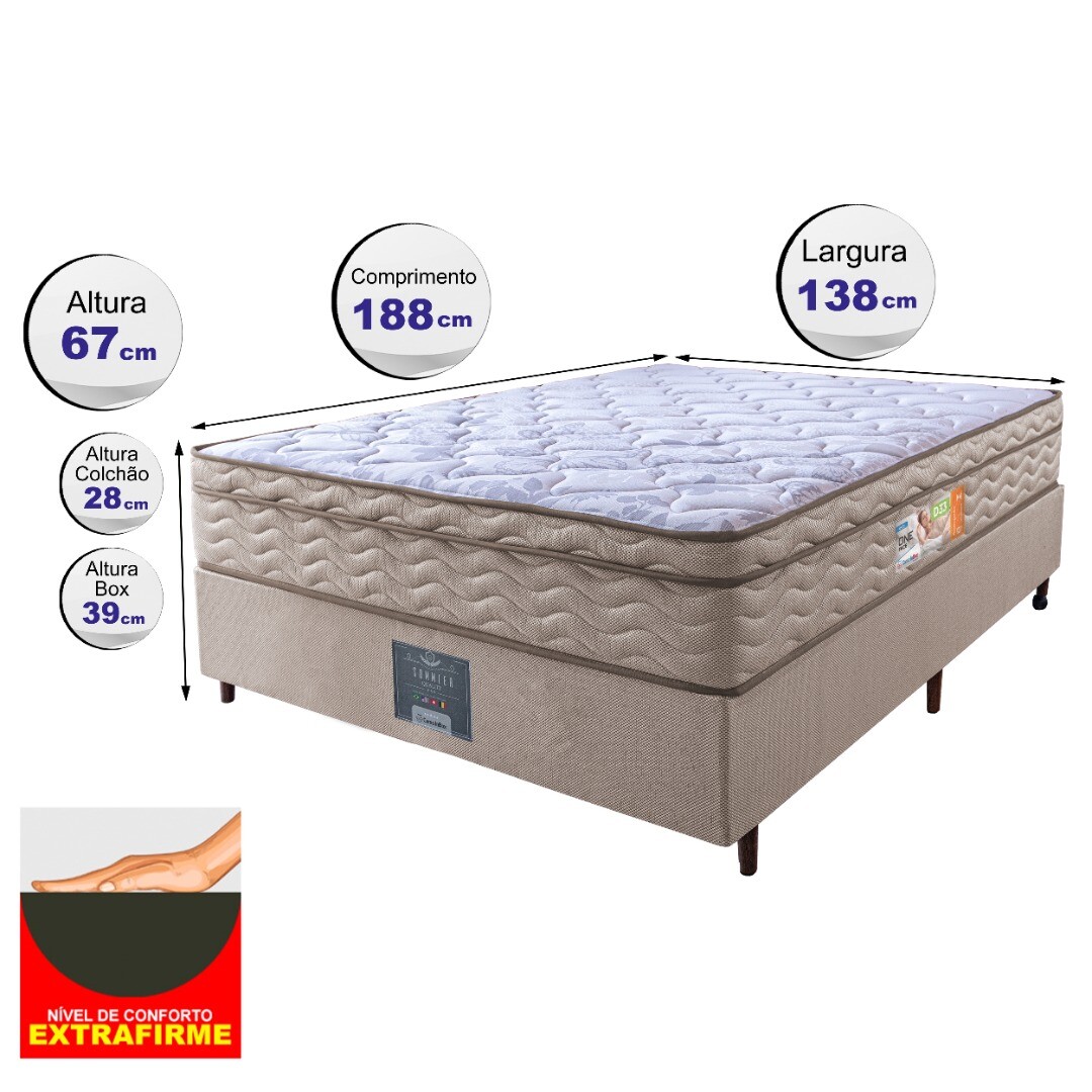Cama Box Casal Colchão Ortopédico + Box 138x188x67 One Face Espuma D33 Dourado