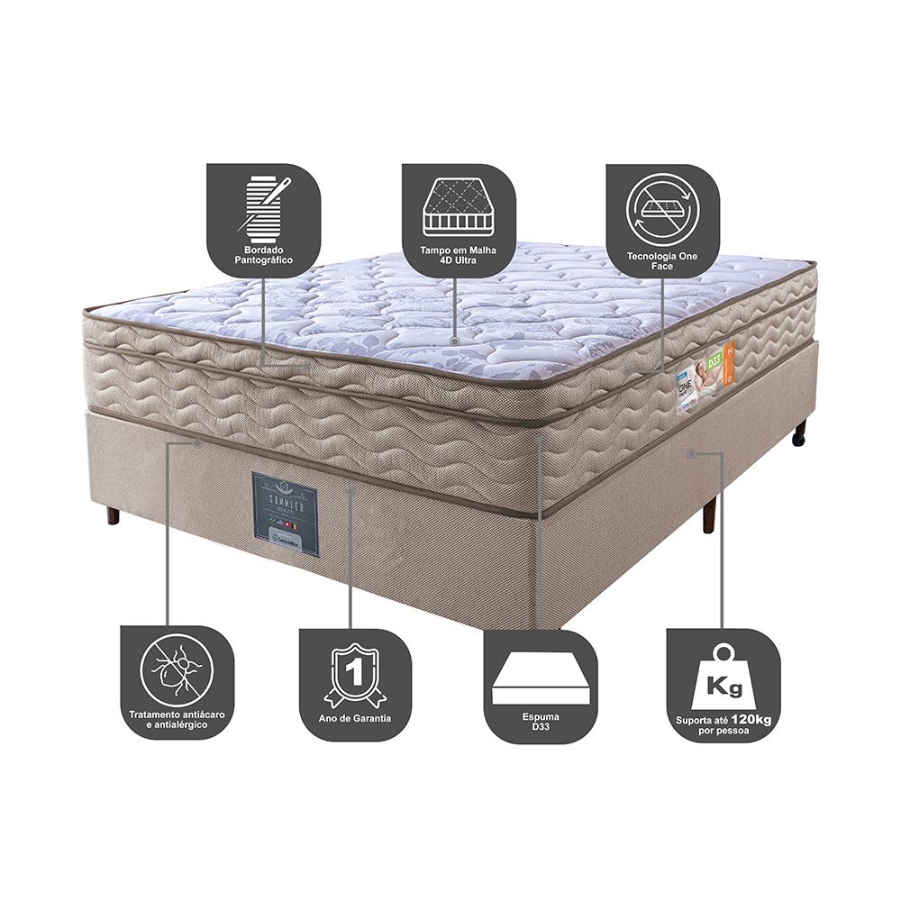 Cama Box Casal Colchão Ortopédico + Box 138x188x67 One Face Espuma D33 Dourado