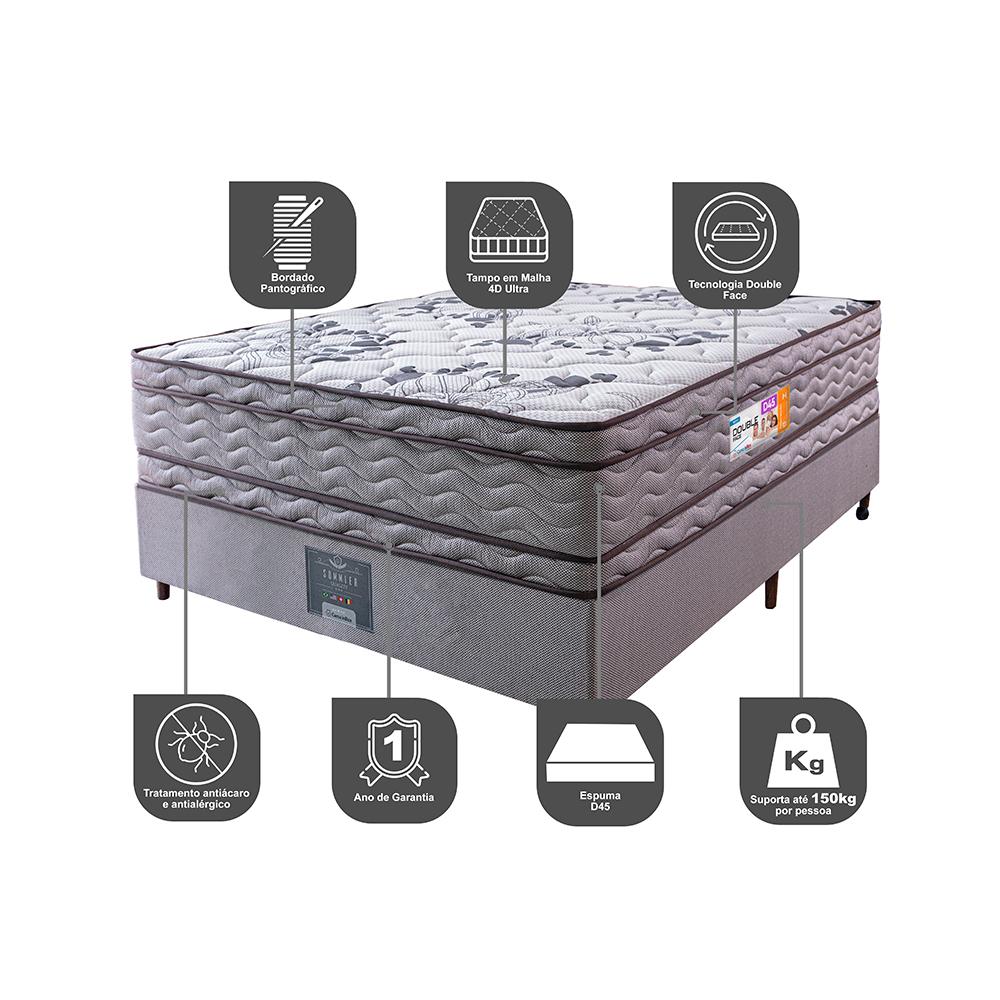 Cama Box Casal Colchão Ortopédico + Box 138x188x71 Double Face Espuma D45 Cinza