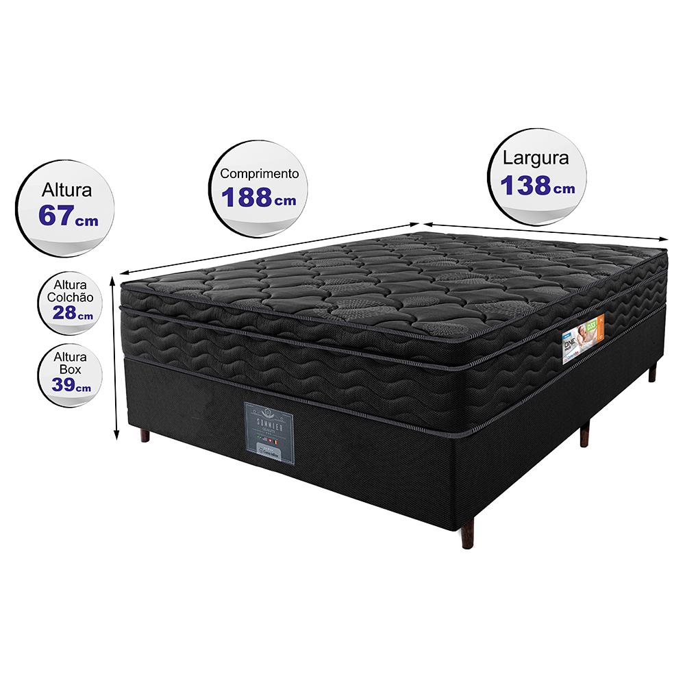 Cama Box Casal Colchão Ortopédico Black + Box 138x188x67 One Face Espuma D33 Preto