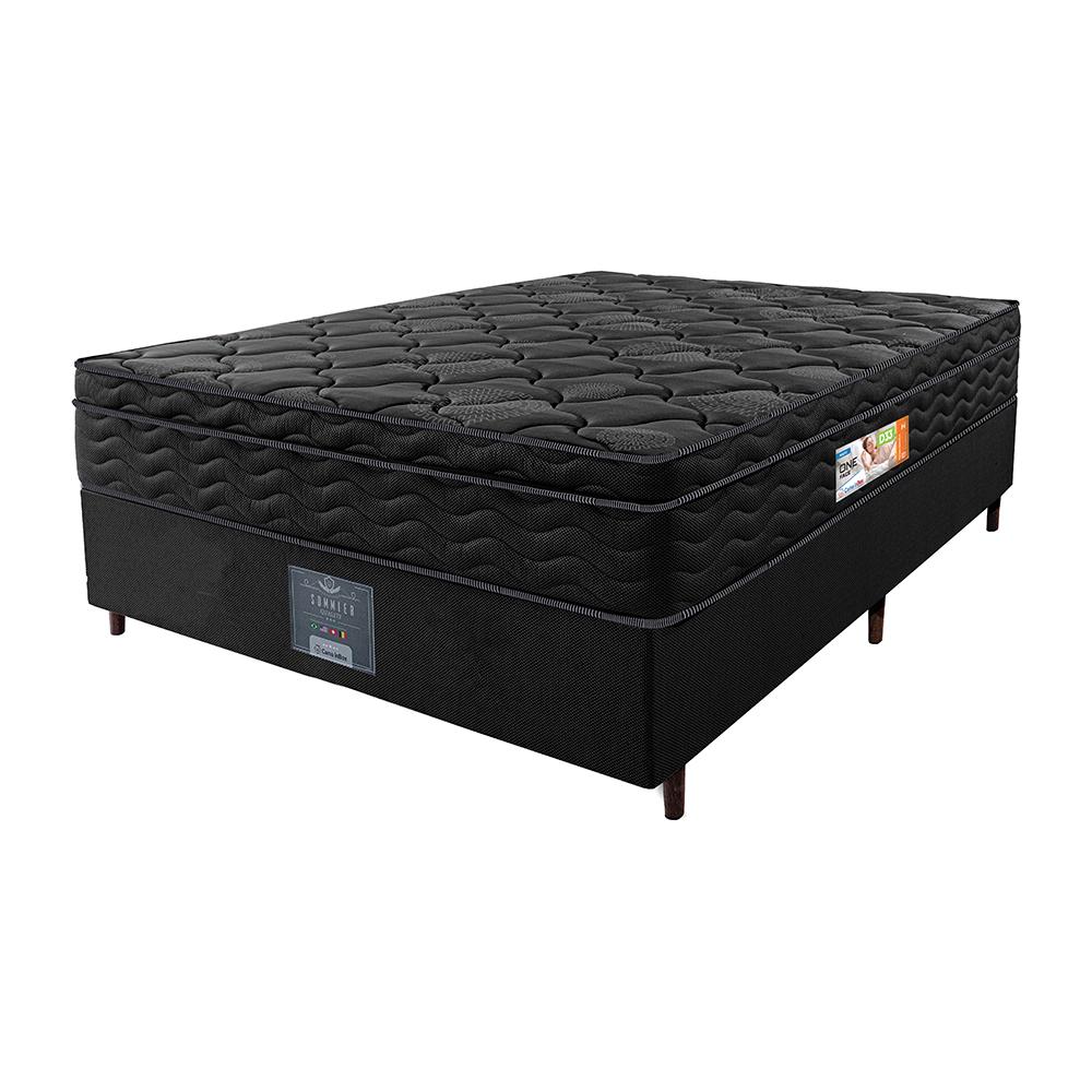 Cama Box Casal Colchão Ortopédico Black + Box 138x188x67 One Face Espuma D33 Preto