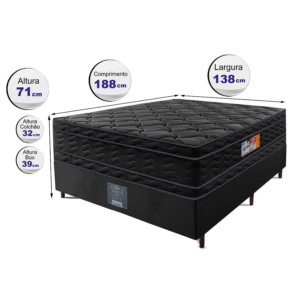 Cama Box Casal Colchão Ortopédico Black + Box 138x188x71 Double Face Espuma D33 Preto