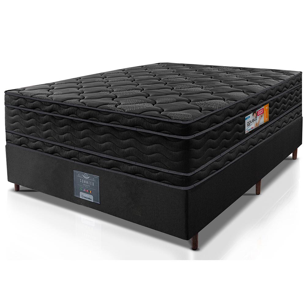 Cama Box Casal Colchão Ortopédico Black + Box 138x188x71 Double Face Espuma D33 Preto