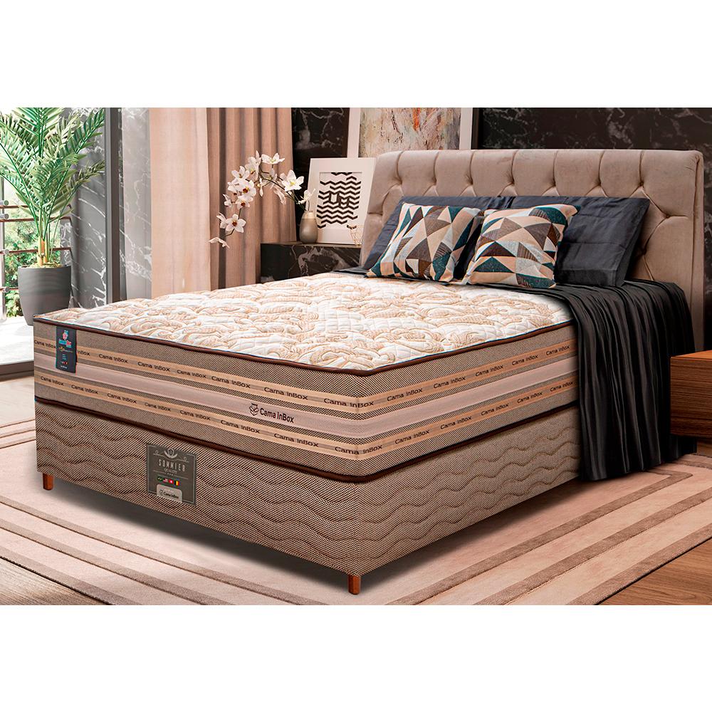 Cama Box Casal Colchão Pillow In + Box 138x188x72 Molas Ensacadas Cama inBox Duo Linem Bege