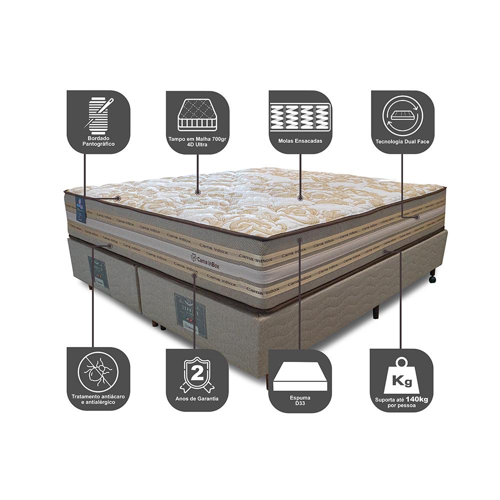 Cama Box King 193x203x72 Pocket Cama inBox Duo Linem Bege
