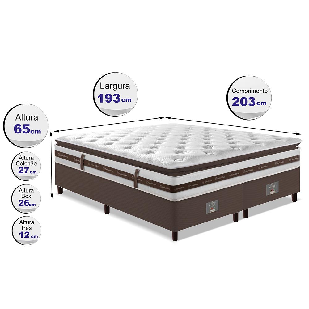Cama Box King Colchão + Box 193x203 Molas Ensacadas Cama inBox Relax Pillow Café