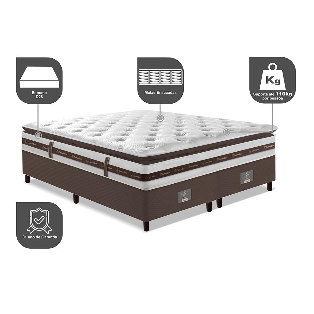Cama Box King Colchão + Box 193x203 Molas Ensacadas Cama inBox Relax Pillow Café