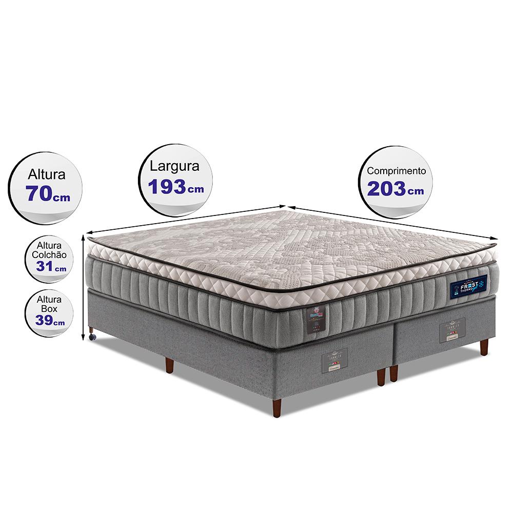 Cama Box King Colchão Euro Pillow + Box 193x203x70 Molas Ensacadas Cama inBox Frost ThermoGel