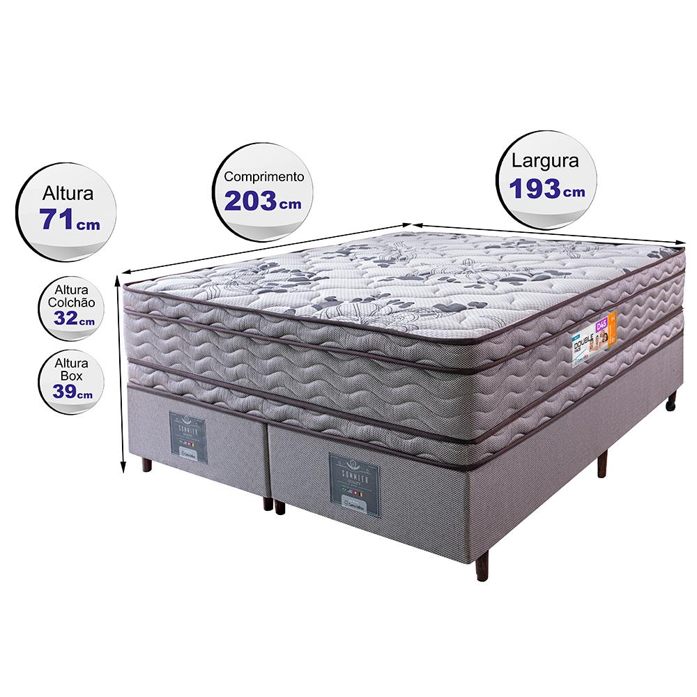 Cama Box King Colchão Ortopédico + Box 193x203x71 Double Face Espuma D45 Cinza