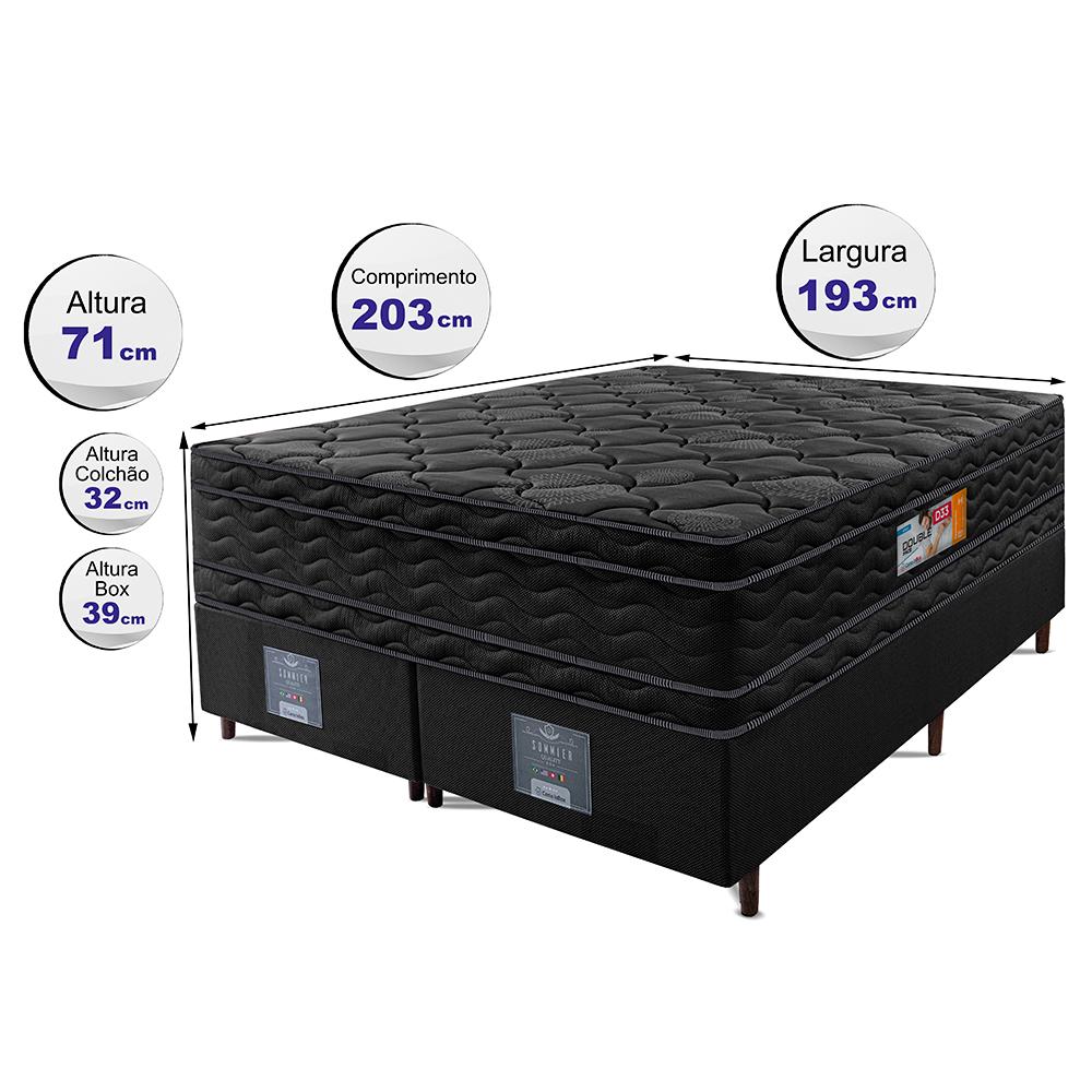 Cama Box King Colchão Ortopédico Black + Box 193x203x71 Double Face Espuma D33 Preto