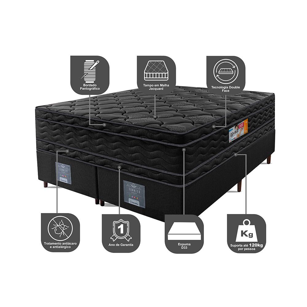 Cama Box King Colchão Ortopédico Black + Box 193x203x71 Double Face Espuma D33 Preto
