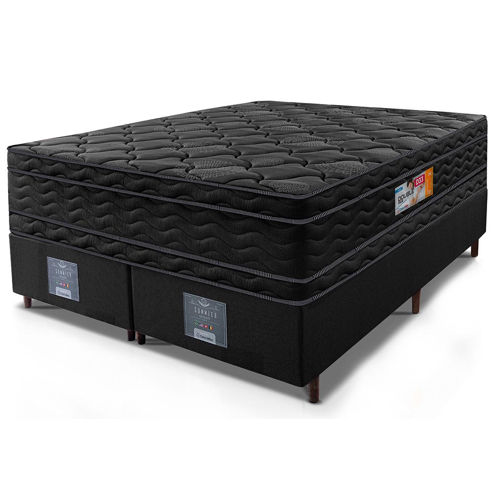 Cama Box King Colchão Ortopédico Black + Box 193x203x71 Double Face Espuma D33 Preto