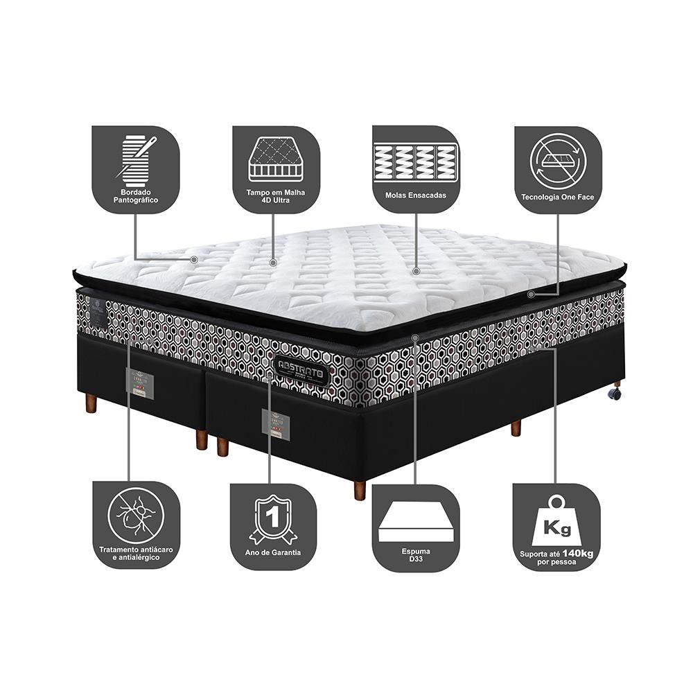 Cama Box King Colchão Pillow Top + Box 193x203x70 Molas Ensacadas Cama inBox Abstrato