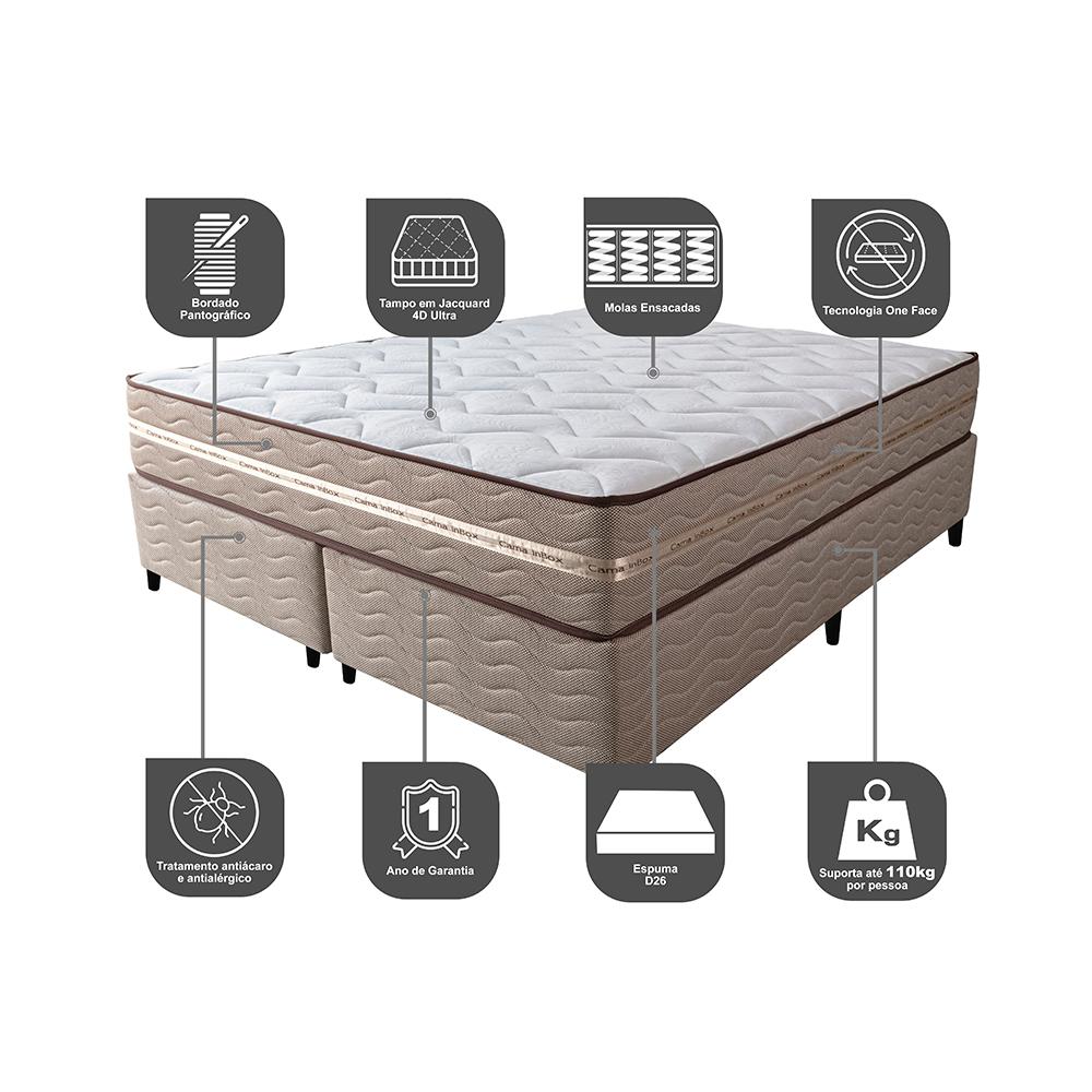 Cama Box Queen (Colchão + Box) 158x198x60 de Molas Ensacadas Cama inBox Smart Gold Bege