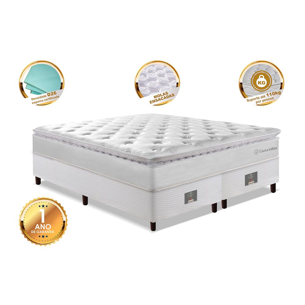 Cama Box Queen Colchão + Box 158x198 Molas Ensacadas Cama inBox Confort Snow