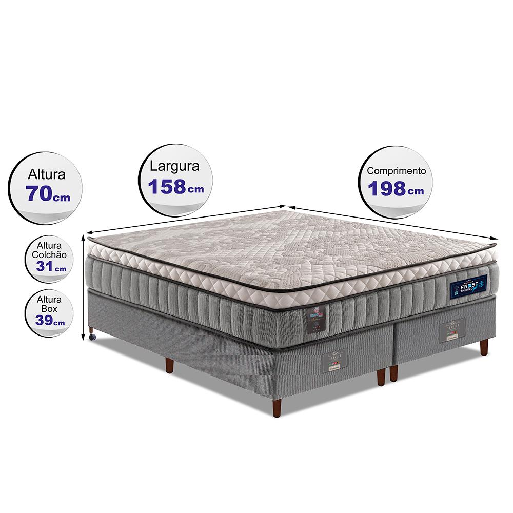 Cama Box Queen Colchão Euro Pillow + Box 158x198x70 Molas Ensacadas Cama inBox Frost ThermoGel