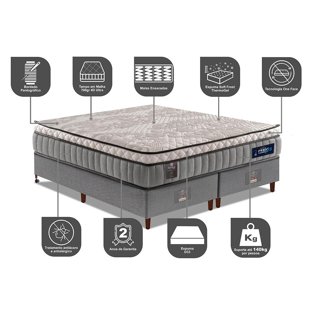 Cama Box Queen Colchão Euro Pillow + Box 158x198x70 Molas Ensacadas Cama inBox Frost ThermoGel