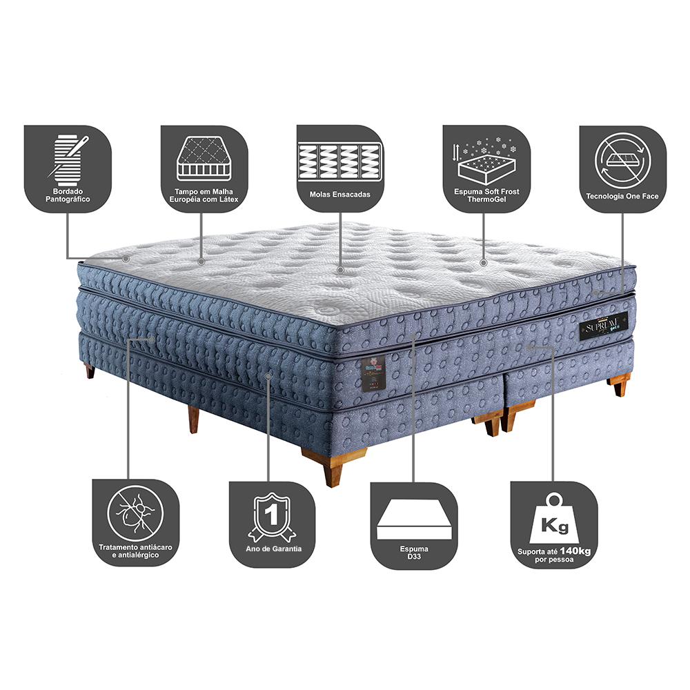 Cama Box Queen Colchão Euro Pillow + Box 158x198x70 Molas Ensacadas Cama inBox Supreme Confort Gel