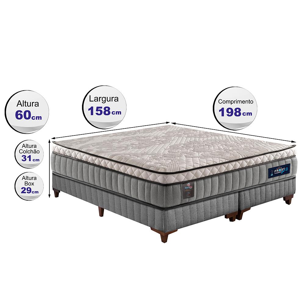 Cama Box Queen Colchão Euro Pillow +Box 158x198x60 Molas Ensacadas Cama inBox Frost ThermoGel Living