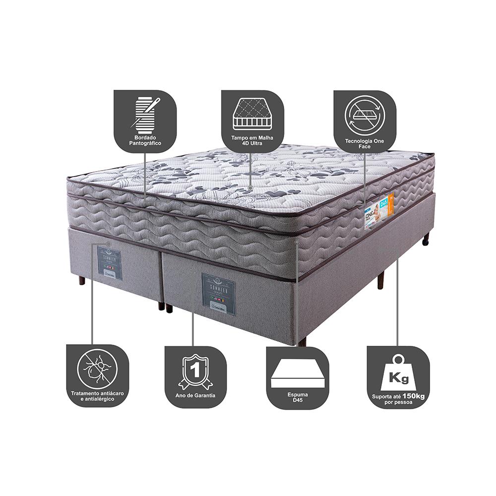 Cama Box Queen Colchão Ortopédico + Box 158x198x67 One Face Espuma D45 Cinza