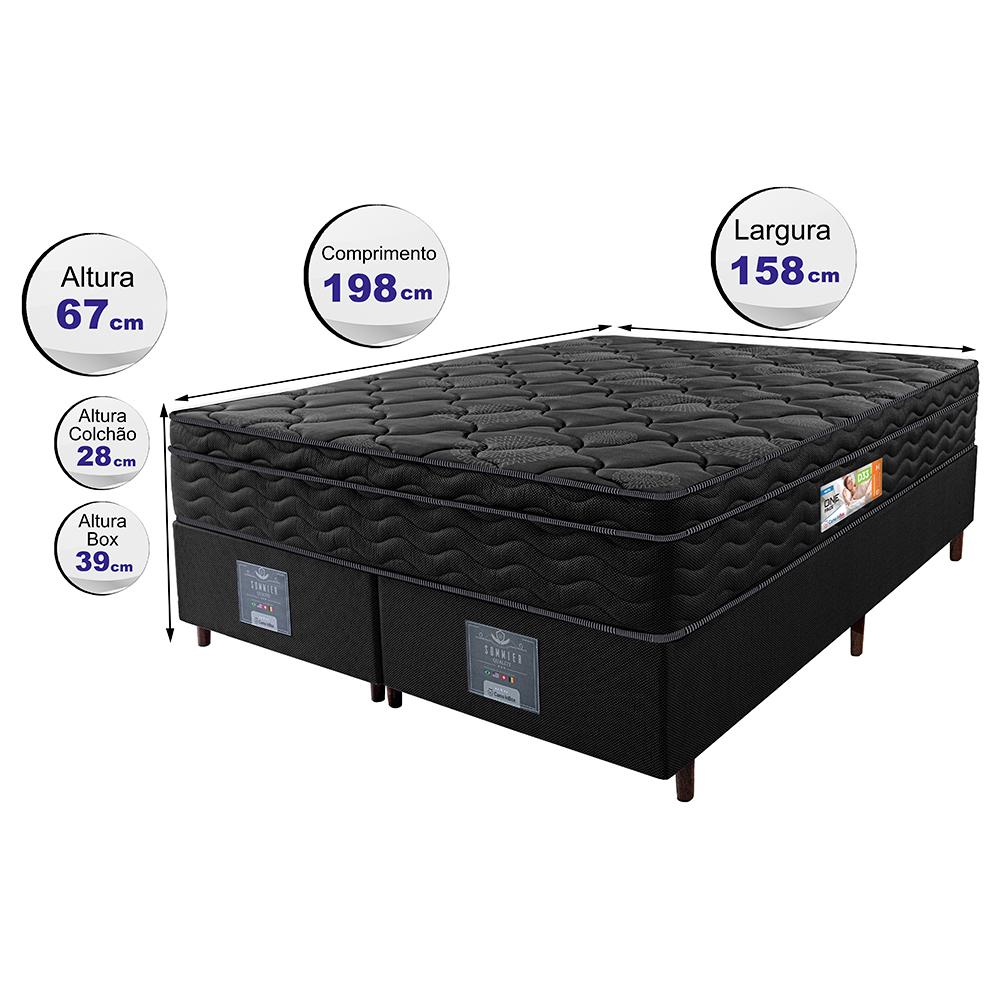 Cama Box Queen Colchão Ortopédico Black + Box 158x198x67 One Face Espuma D33 Preto