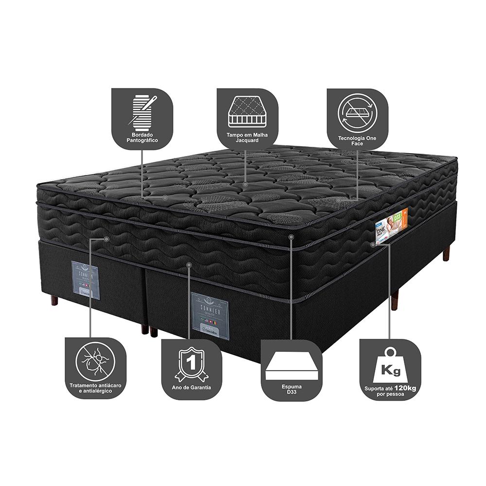 Cama Box Queen Colchão Ortopédico Black + Box 158x198x67 One Face Espuma D33 Preto
