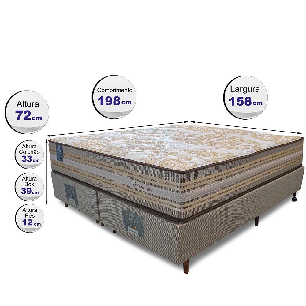 Cama Box Queen Colchão Pillow In + Box 158x198x72 Molas Ensacadas Cama inBox Duo Linem Bege