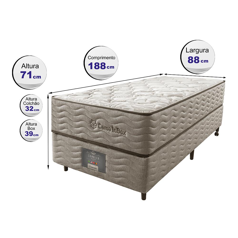 Cama Box Solteiro Colchão Euro + Box 88x188x71 Molas Ensacadas Cama inBox Ocean Bege