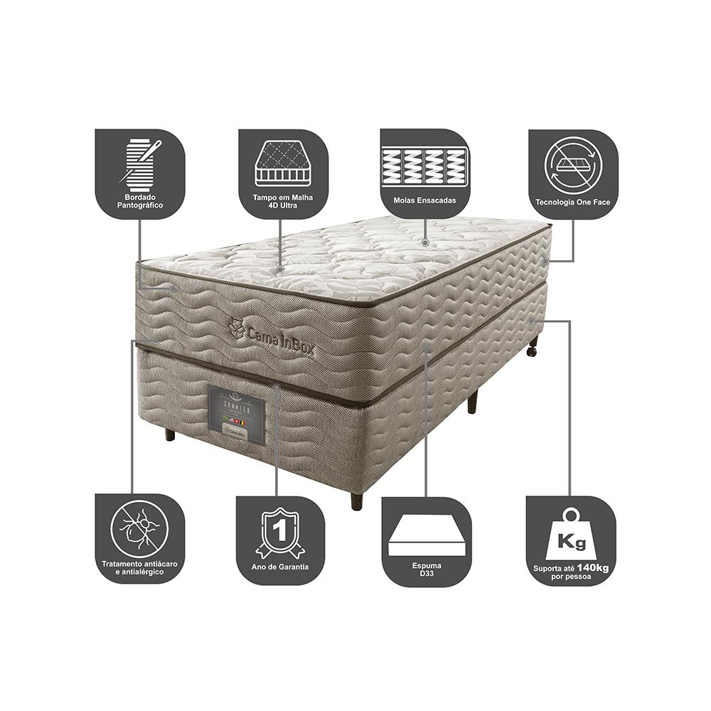Cama Box Solteiro Colchão Euro + Box 88x188x71 Molas Ensacadas Cama inBox Ocean Bege