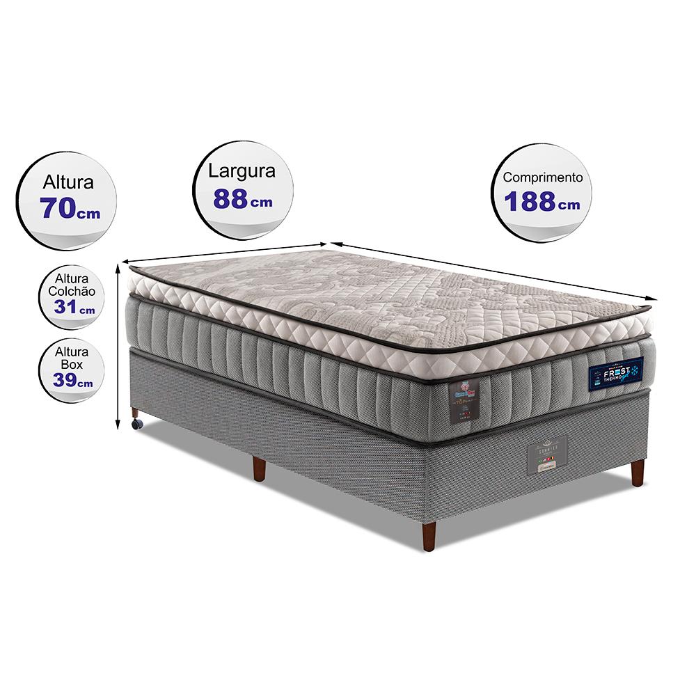 Cama Box Solteiro Colchão Euro Pillow + Box 88x188x70 Molas Ensacadas Cama inBox Frost ThermoGel