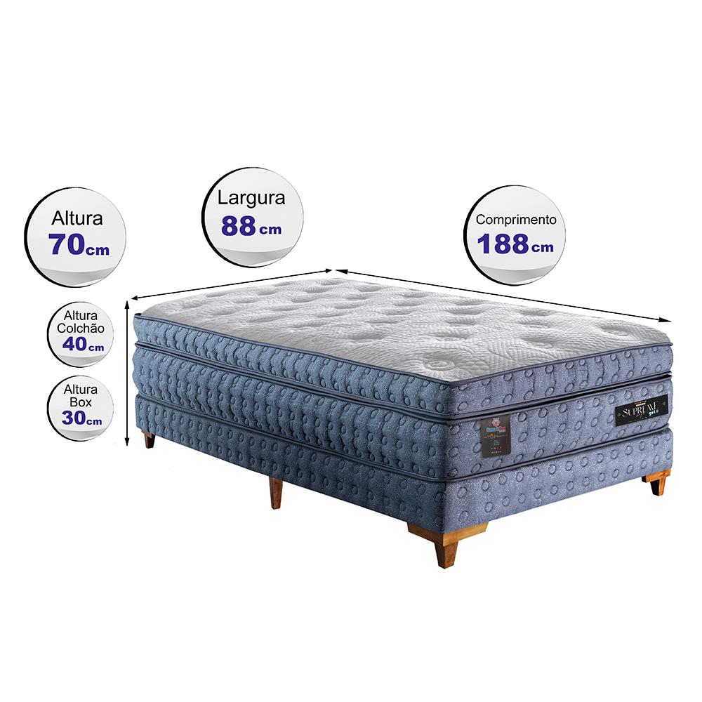 Cama Box Solteiro Colchão Euro Pillow + Box 88x188x70 Molas Ensacadas Cama inBox Supreme Confort Gel