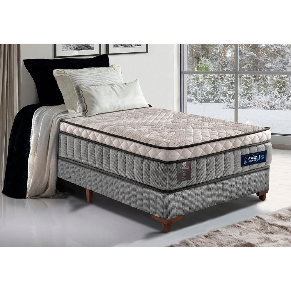 Cama Box Solteiro Colchão Euro Pillow +Box 88x188x60 Mola Ensacada Cama inBox Frost ThermoGel Living