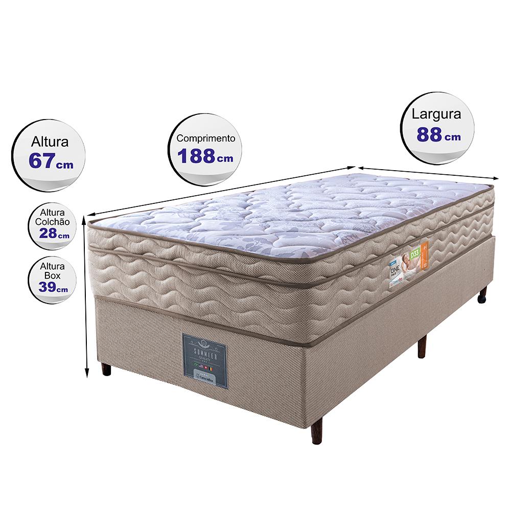 Cama Box Solteiro Colchão Ortopédico + Box 88x188x67 One Face Espuma D33 Dourado