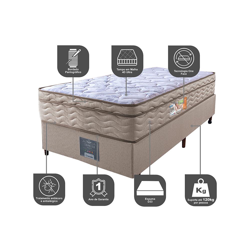Cama Box Solteiro Colchão Ortopédico + Box 88x188x67 One Face Espuma D33 Dourado