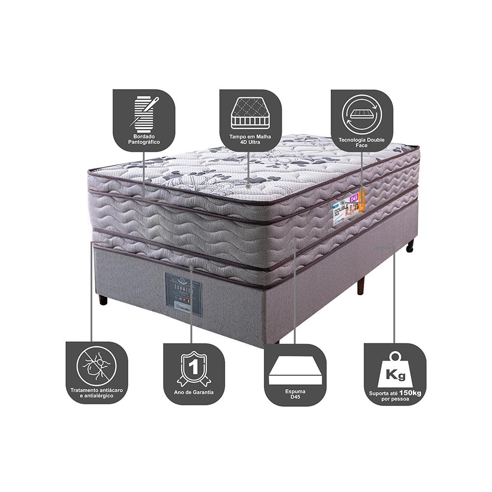 Cama Box Solteiro Colchão Ortopédico + Box 88x188x71 Double Face Espuma D45 Cinza