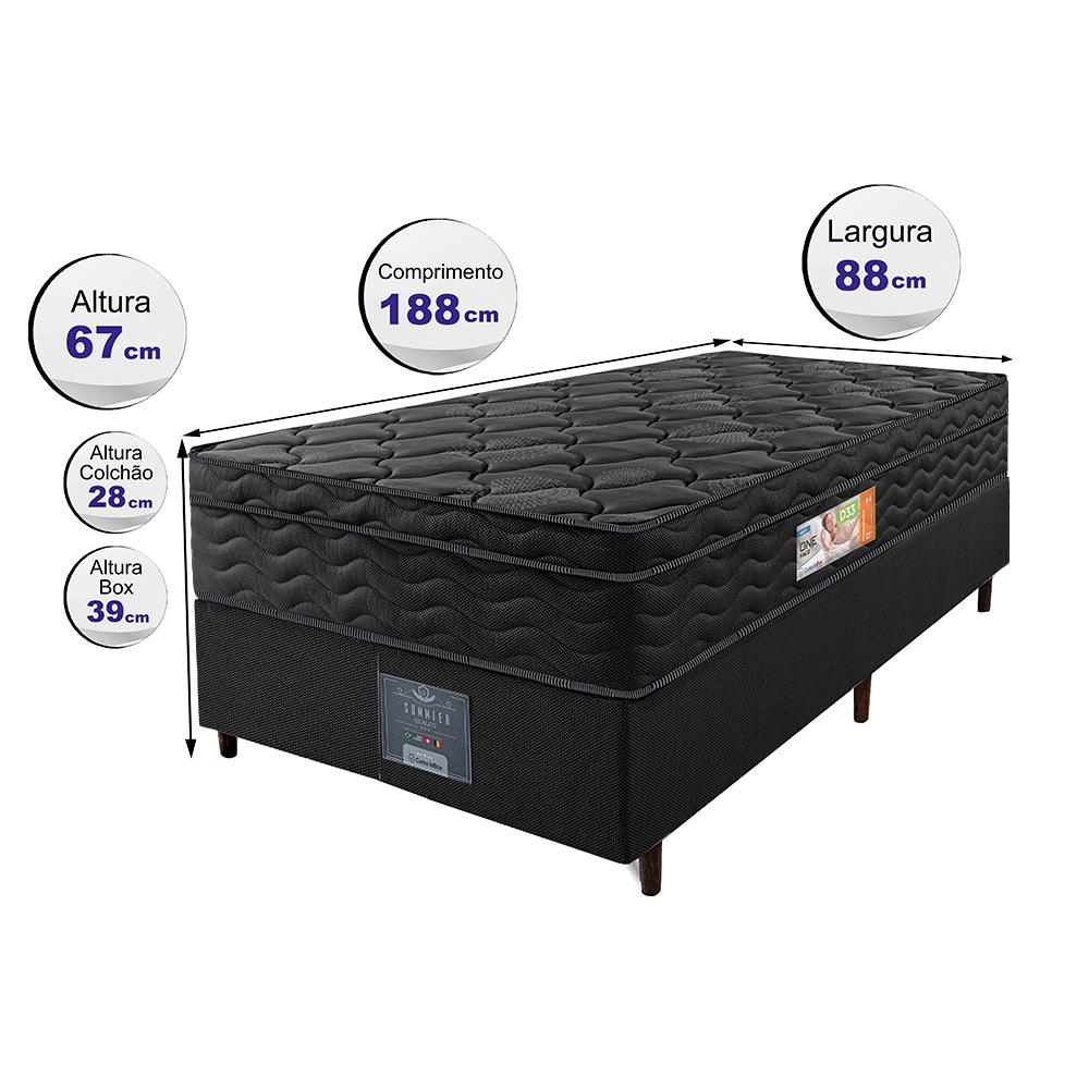 Cama Box Solteiro Colchão Ortopédico Black + Box 88x188x67 One Face Espuma D33 Preto