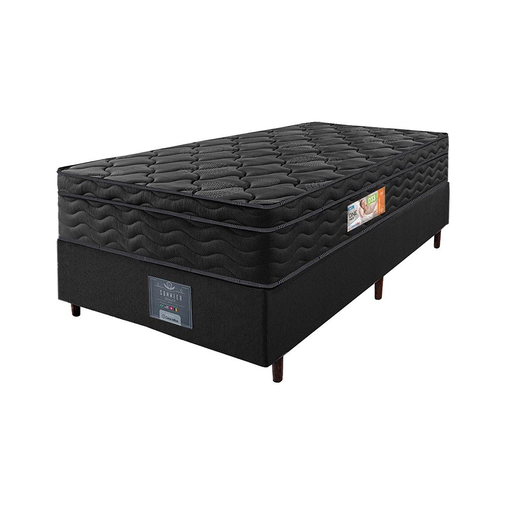 Cama Box Solteiro Colchão Ortopédico Black + Box 88x188x67 One Face Espuma D33 Preto