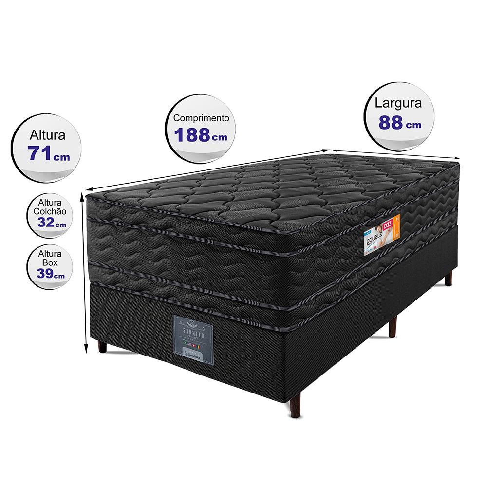 Cama Box Solteiro Colchão Ortopédico Black + Box 88x188x71 Double Face Espuma D33 Preto