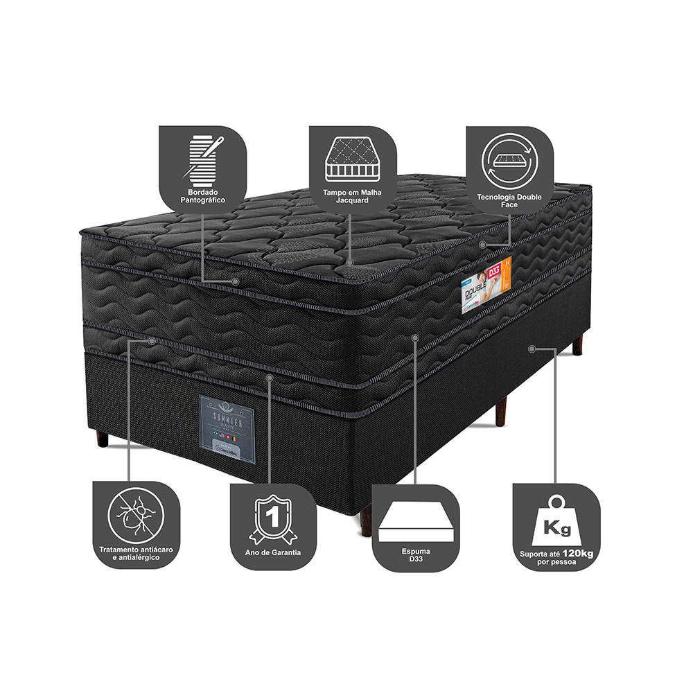 Cama Box Solteiro Colchão Ortopédico Black + Box 88x188x71 Double Face Espuma D33 Preto